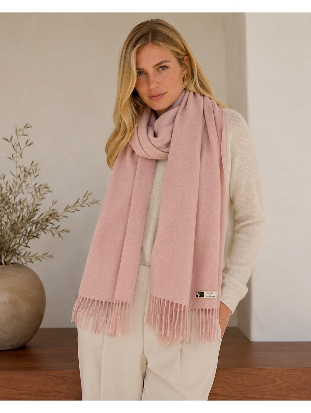 Kennedy Scotland 100% Cashmere Scarf Blush Pink 65” x 12” Fringe